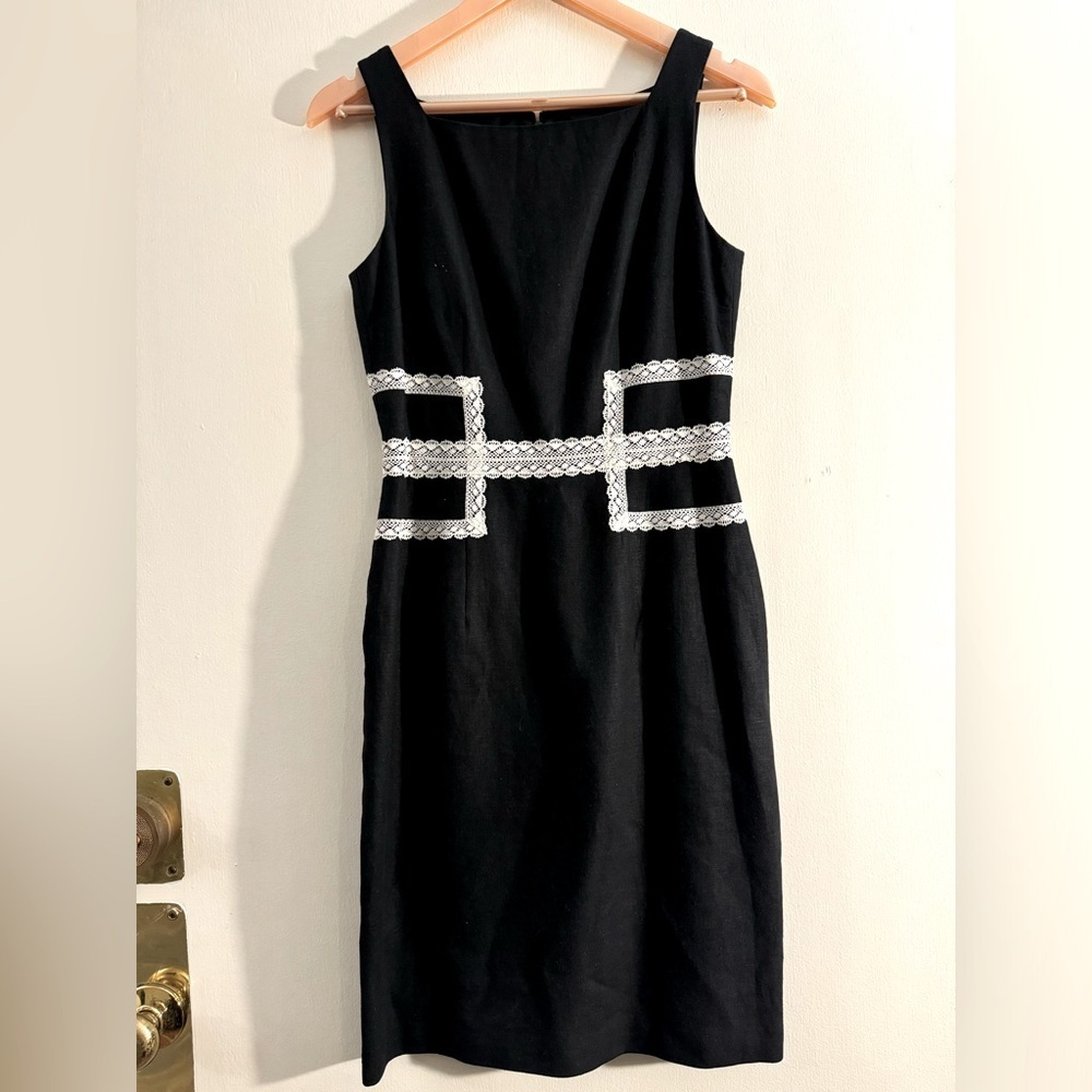 David Meister Sleeveless Linen Blend Black/White Sleeveless Sheath Lace Dress 4